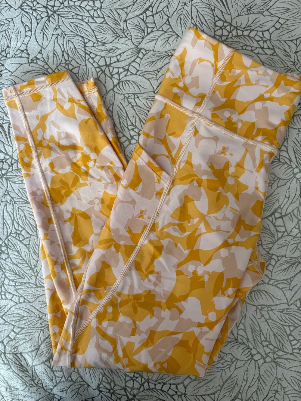 GAPfit Yellow and Beige Abstract Floral Leggings